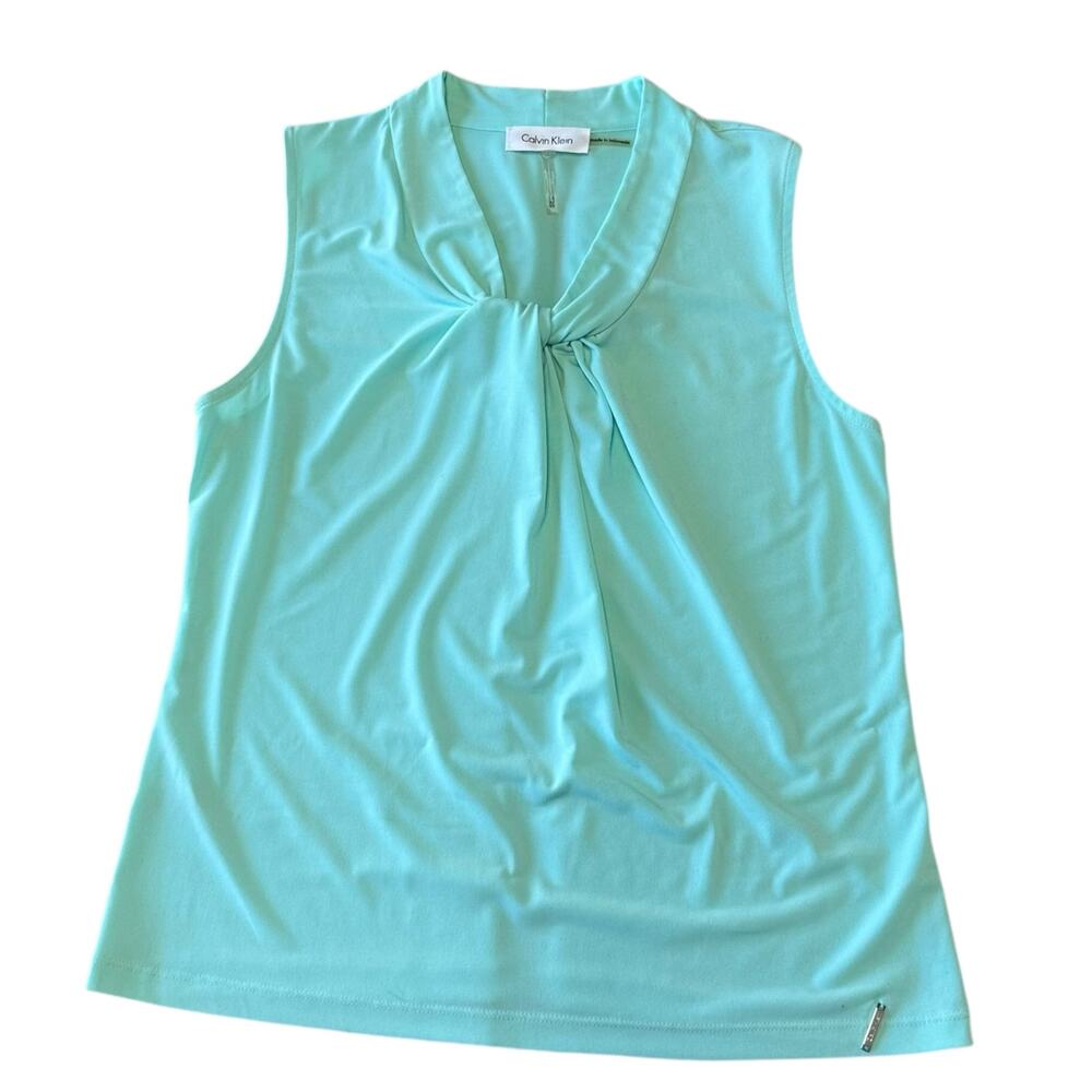 Calvin Klein Tank Top Womens Size Petite Small Teal Summer Office Shirt Casual
